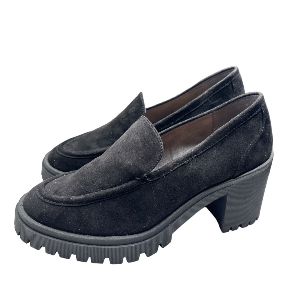 Crown Vintage Luca Platform Loafer Pumps Women's size 8 Black Faux Suede Vegan